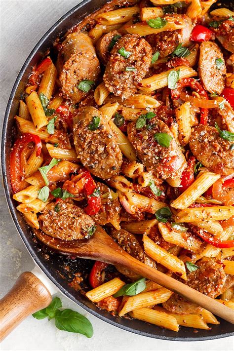 sausage-pasta-skillet-recipe-eatwell101 image