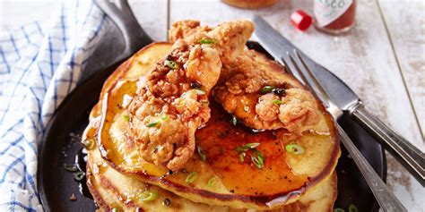 chicken-and-corn-bread-pancakes-with-spicy-syrup image