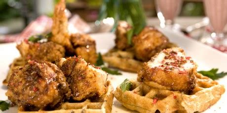 fried-chicken-and-wild-rice-waffles-with-pink-peppercorn image