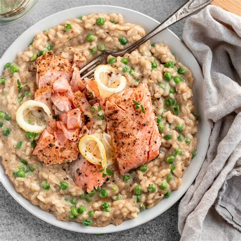 creamy-lemon-and-pea-risotto-with-salmon-a-flavor image