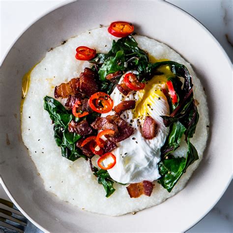 cheesy-grits-with-poached-eggs-greens-and image