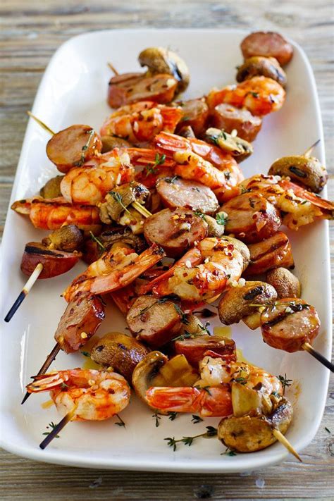 mixed-grill-of-shrimp-sausage-and-mushrooms image