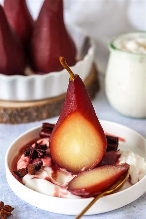 spiced-red-wine-poached-pears-vibrant-plate image
