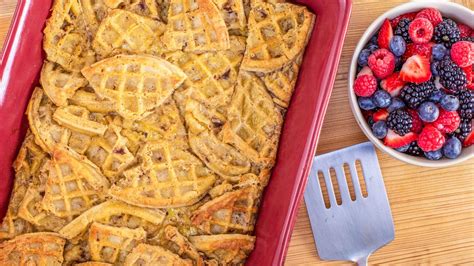 breakfast-waffle-bread-pudding-with-berries image