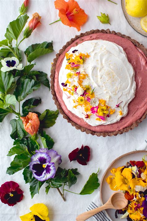 hibiscus-lemon-curd-tart-cocoa-crust-vegetarian image