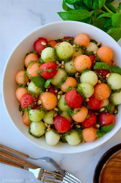 melon-salad-with-basil-vinaigrette-just-a-taste image