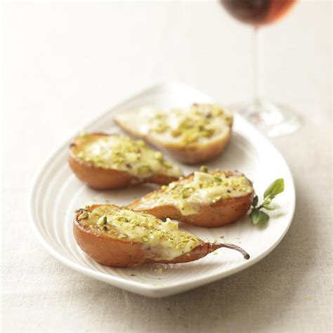 roasted-pears-with-brie-pistachios-eatingwell image