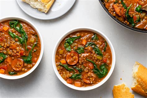 lentil-soup-with-spinach-and-smoked-sausage image