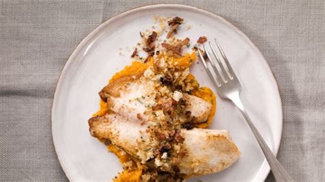tilapia-and-mashed-yams-with-pancetta-sage-breadcrumbs image