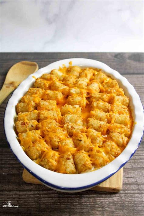 tater-tot-casserole-with-corn-hotdish-beeyondcereal image