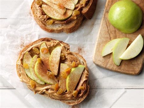 peanut-butter-apple-and-raisin-open-faced-sandwich image