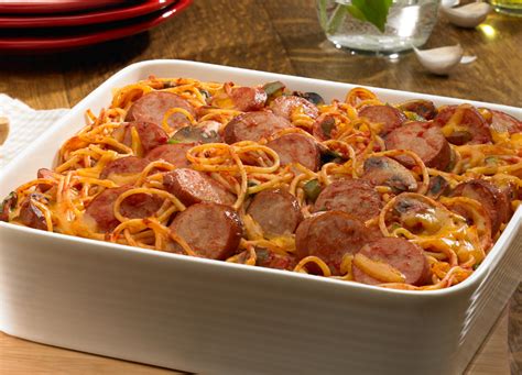 baked-smoked-sausage-spaghetti-casserole image