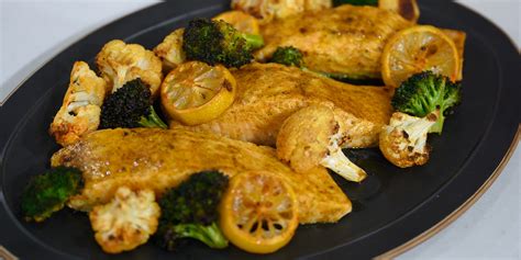 valerie-bertinellis-one-pan-salmon-with-broccoli-and-cauliflower image