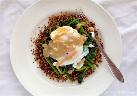 spiced-quinoa-spinach-and-poached-egg-with-tahini image