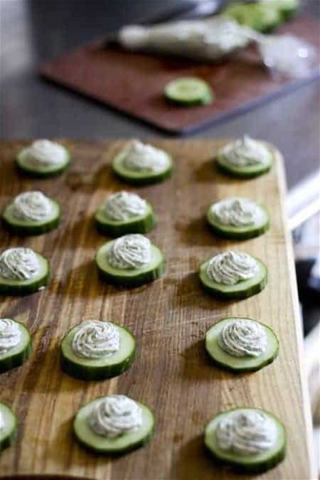 cucumber-rounds-with-herbed-cream-cheese-foodie image
