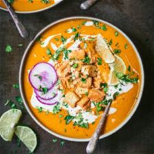thai-red-curry-pumpkin-soup-with-crispy-tofu image