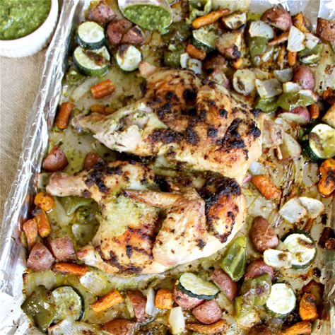 pesto-chicken-with-roasted-vegetables-one-pan image