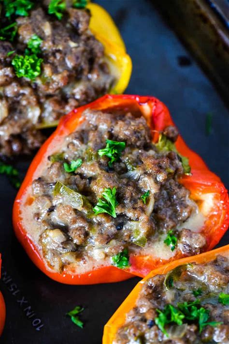 philly-cheesesteak-stuffed-peppers-ground-beef-style image