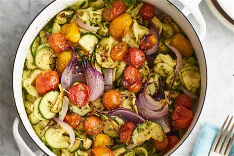 pesto-tortellini-with-roasted-vegetables-kitchn image
