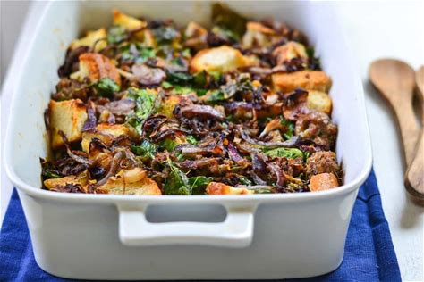 savory-sausage-bread-pudding-with-spinach-the image