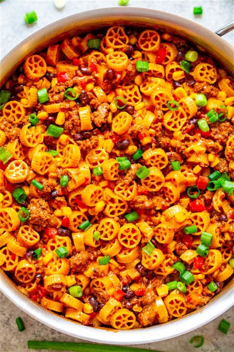 one-pot-taco-pasta-recipe-with-ground-beef-averie image