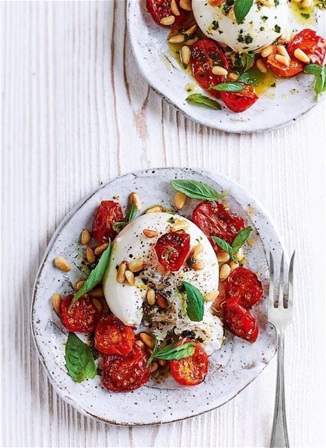 roasted-tomatoes-with-burrata-pine-nuts-and-basil image