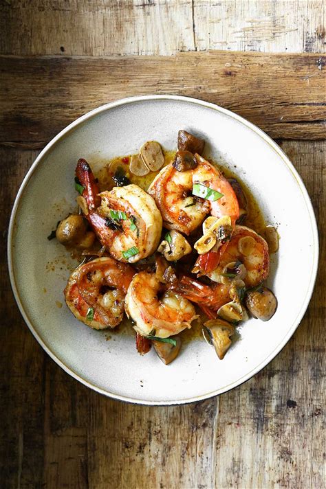 shrimp-with-garlic-sauted-mushrooms-serving image