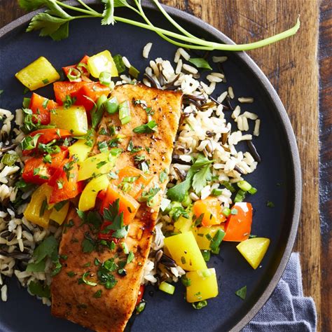 sweet-spicy-roasted-salmon-with-wild-rice-pilaf image