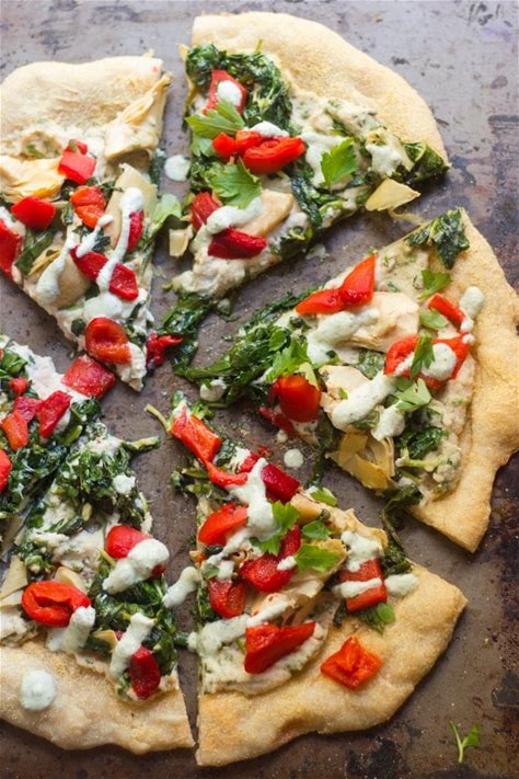 spinach-artichoke-vegan-white-pizza image