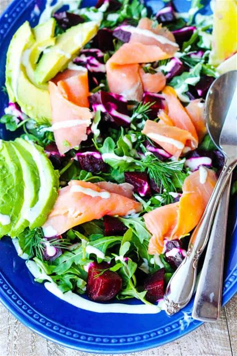 smoked-salmon-and-roasted-beets-salad-eating image