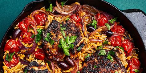 skillet-chicken-with-orzo-tomatoes-eatingwell image