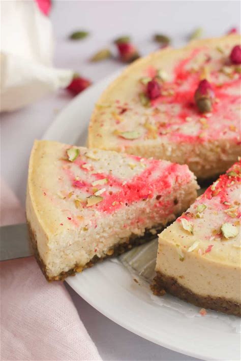 ricotta-cheesecake-with-rose-cardamom-and-pistachios image