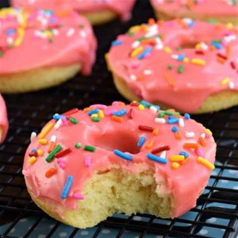 easy-baked-cherry-frosted-donuts-recipe-shugary image