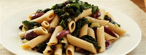 penne-with-swiss-chard-olives-and-currants-forks image