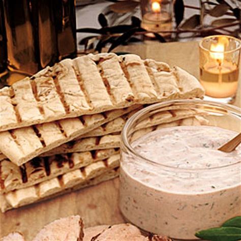 beet-chickpea-and-almond-dip-with-pita image