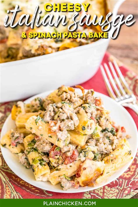 cheesy-italian-sausage-and-spinach-pasta-bake-plain image