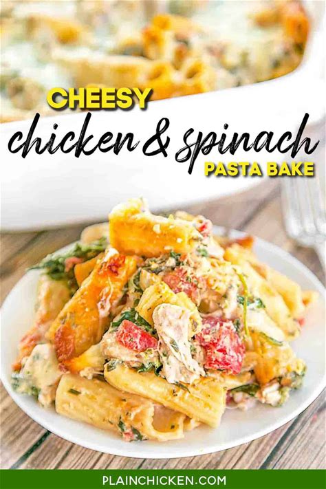 cheesy-chicken-and-spinach-pasta-bake-plain-chicken image