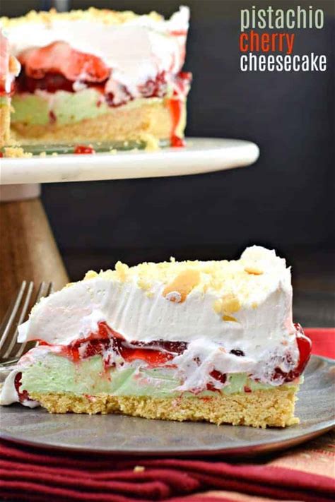 no-bake-pistachio-cherry-cheesecake-recipe-shugary image
