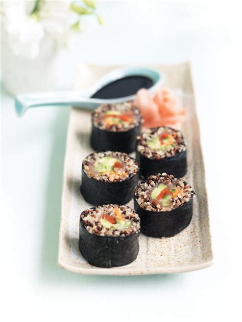 quinoa-smoked-salmon-and-shredded-vegetable-sushi image