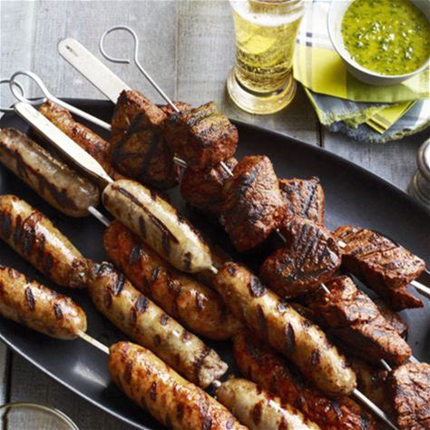 beef-and-sausage-kebabs-with-salsa-and-chimichurri image