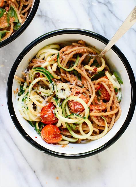 double-tomato-pesto-spaghetti-with-zucchini-noodles image
