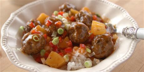 best-sweet-and-sour-meatballs-on-rice-recipes-food image