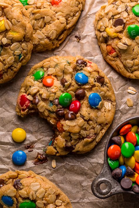 chewy-peanut-butter-monster-cookies-baker-by-nature image