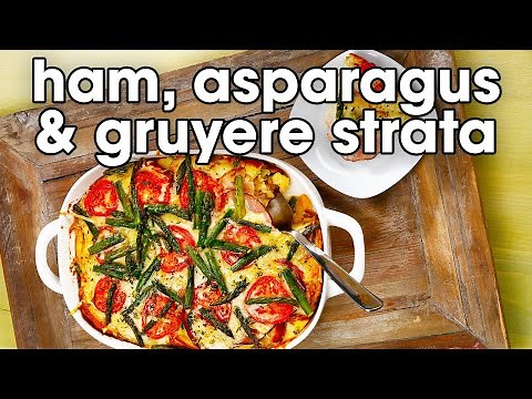 how-to-make-strata-ham-asparagus-gruyere-strata image
