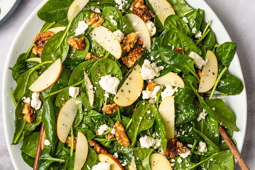 spinach-salad-recipe-with-apples-walnuts-and-feta-kitchn image