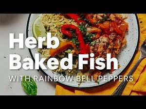 herb-baked-fish-with-rainbow-bell-peppers-minimalist image