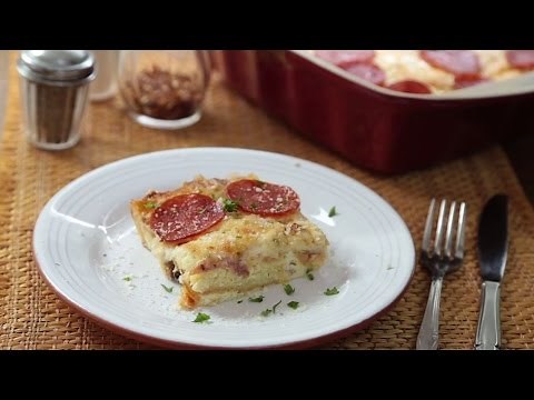 how-to-make-leftover-pizza-breakfast-casserole-pizza image