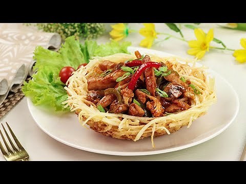 potato-birds-nest-with-stir-fry-chicken-recipe-by image