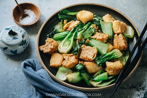 stir-fried-bok-choy-with-tofu-puffs-omnivores-cookbook image