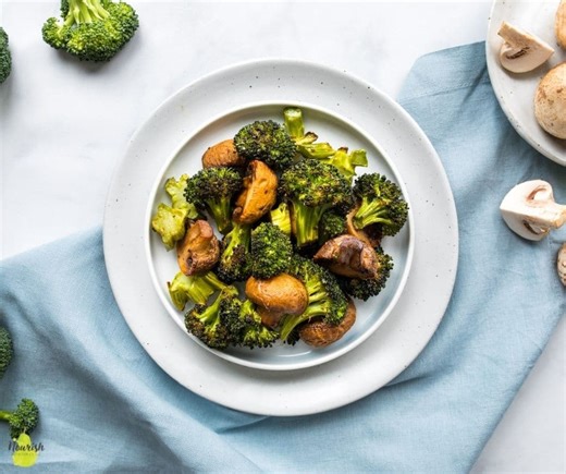 roasted-broccoli-and-mushrooms-nourish-nutrition-blog image